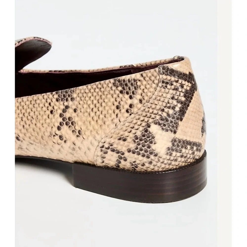 Tory Burch Jessa Python Print Leather Loafers Beige Snake Embossed Flats 8